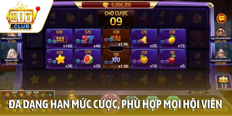 Đa dạng hạn mức cược, phù hợp mọi khách hàng